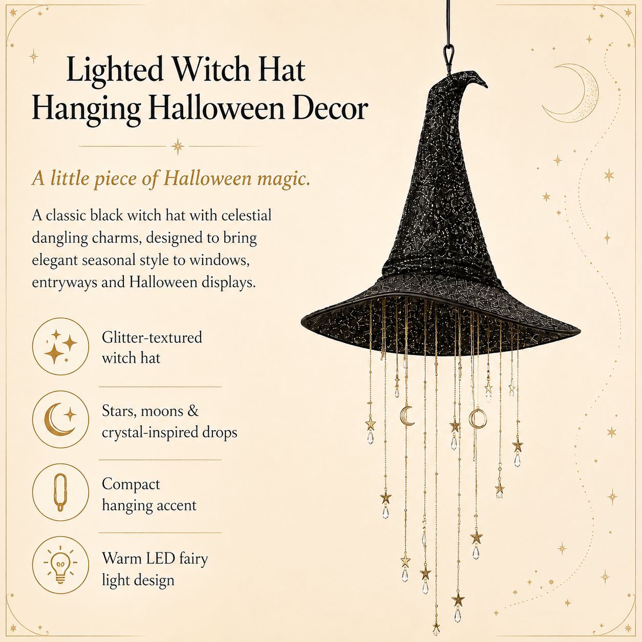 Lighted Witch Hat Hanging Halloween Decor