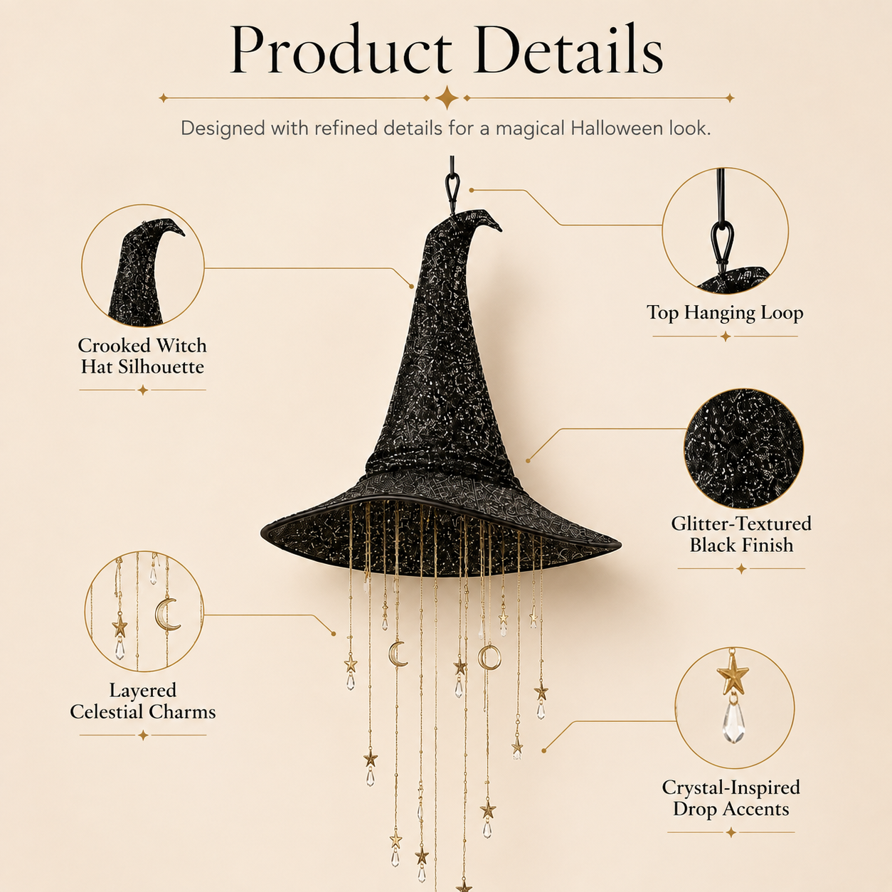Lighted Witch Hat Hanging Halloween Decor