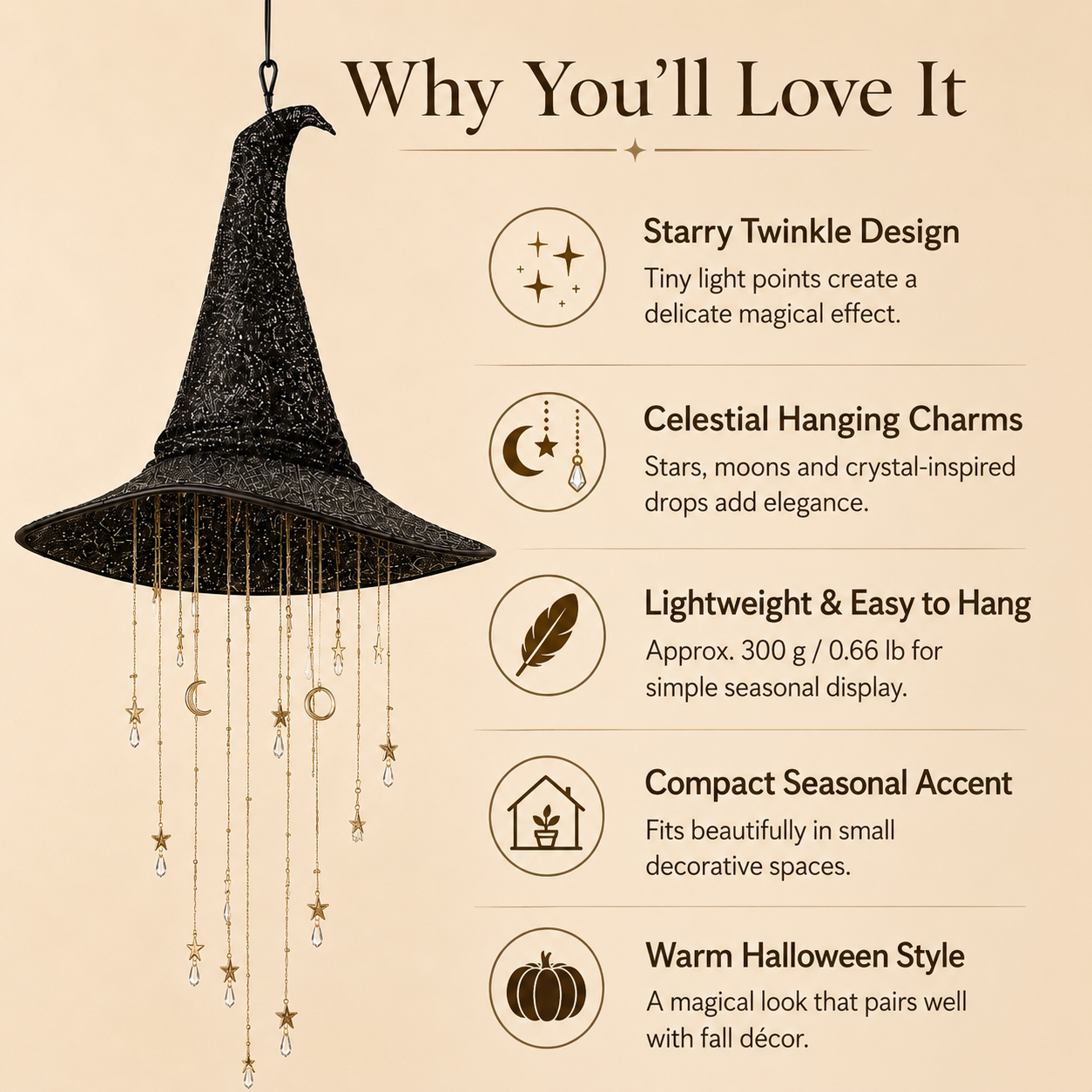 Lighted Witch Hat Hanging Halloween Decor