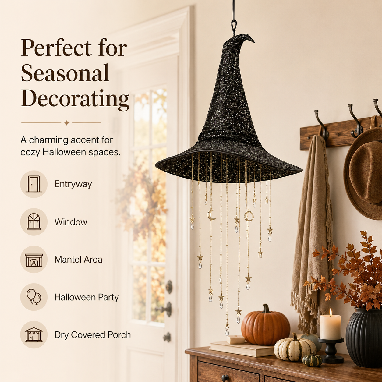 Lighted Witch Hat Hanging Halloween Decor