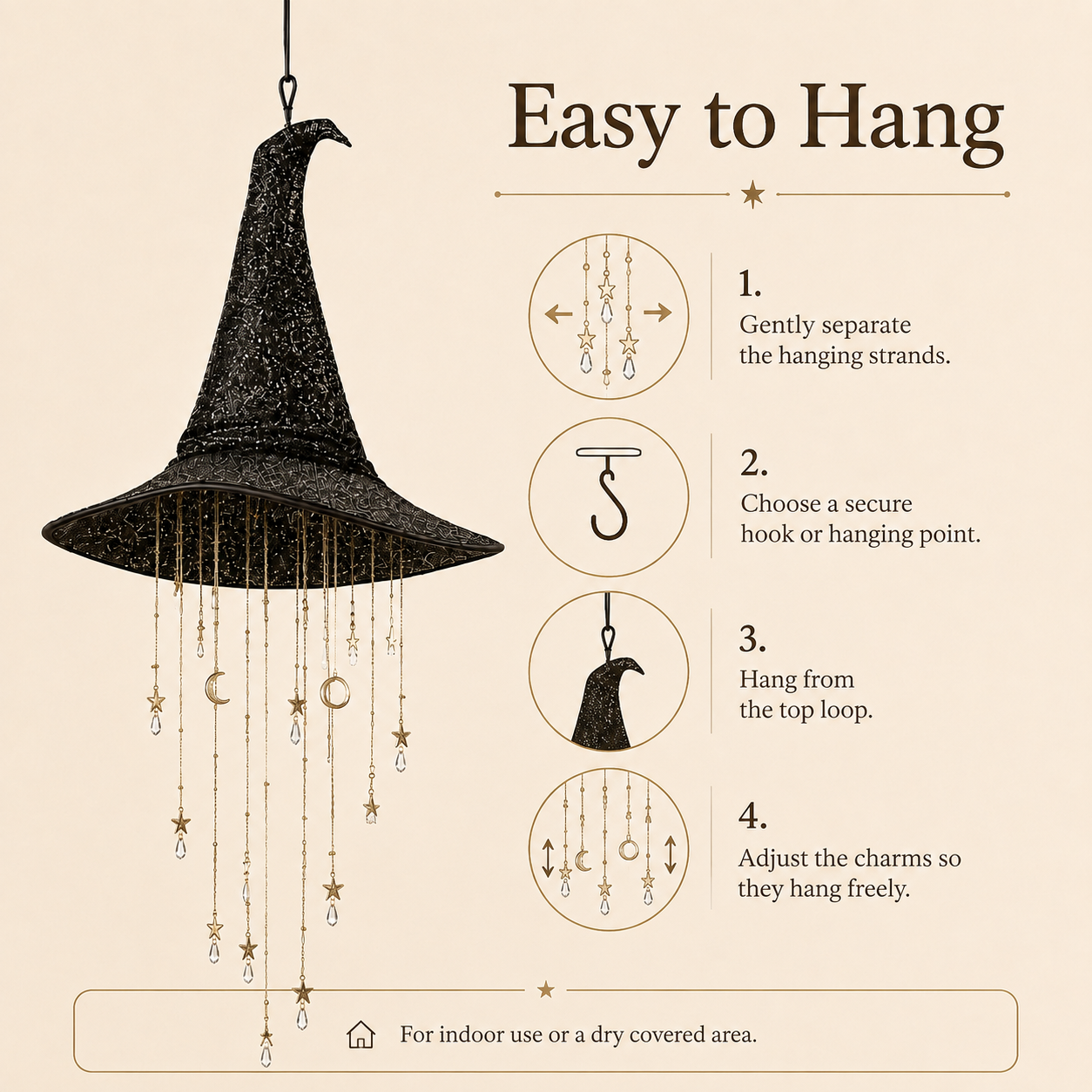 Lighted Witch Hat Hanging Halloween Decor