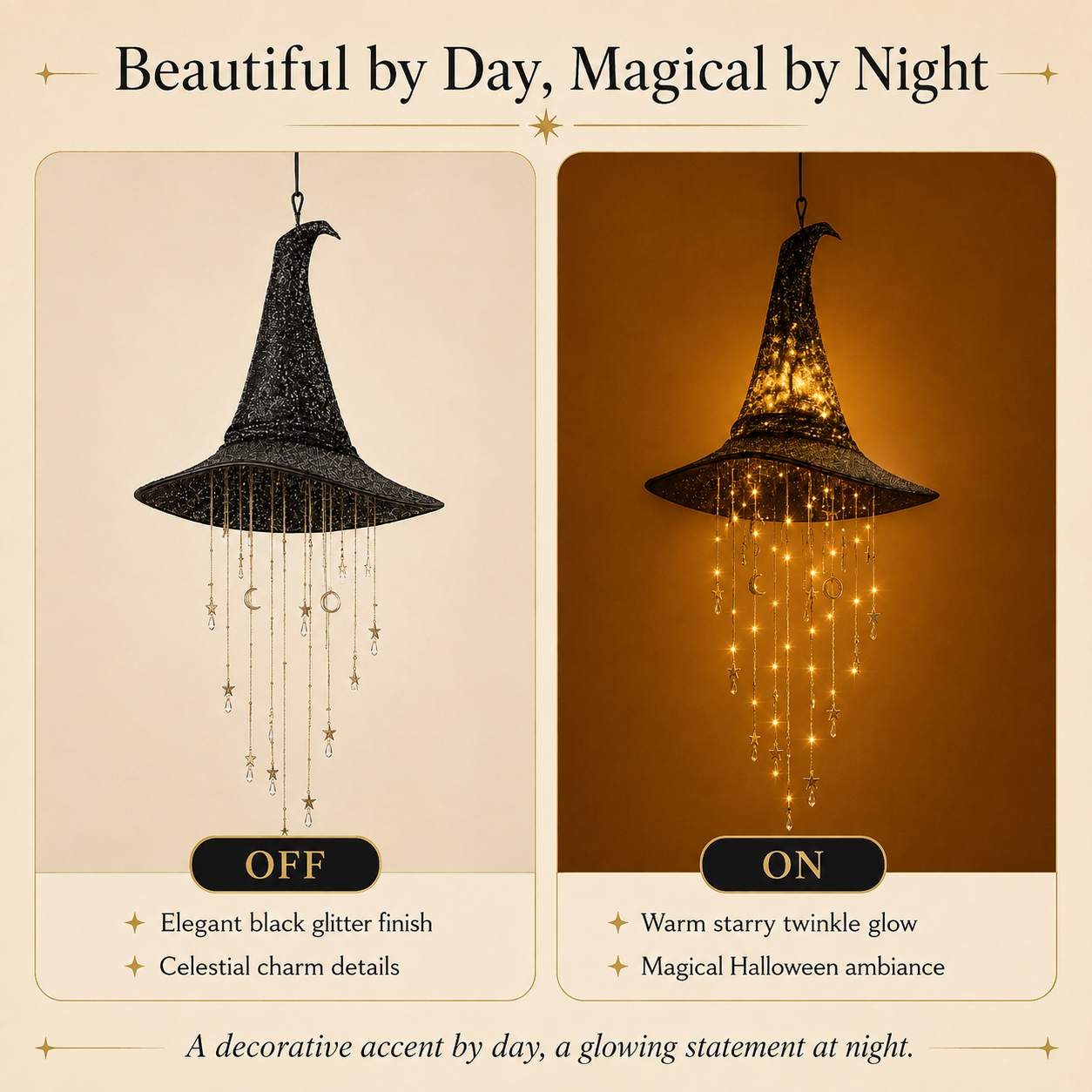 Lighted Witch Hat Hanging Halloween Decor
