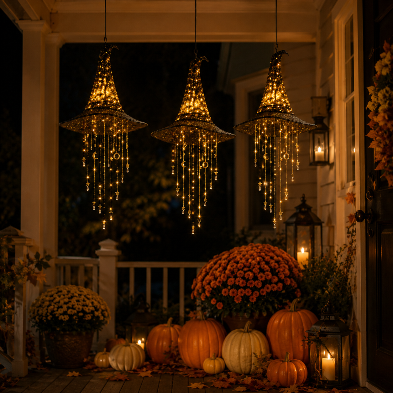 Lighted Witch Hat Hanging Halloween Decor