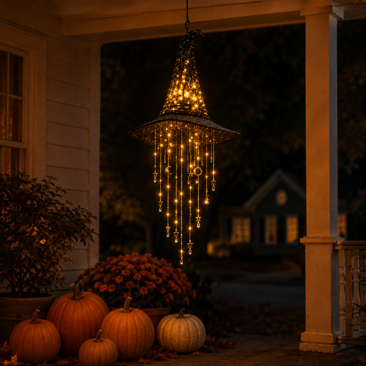 Lighted Witch Hat Hanging Halloween Decor