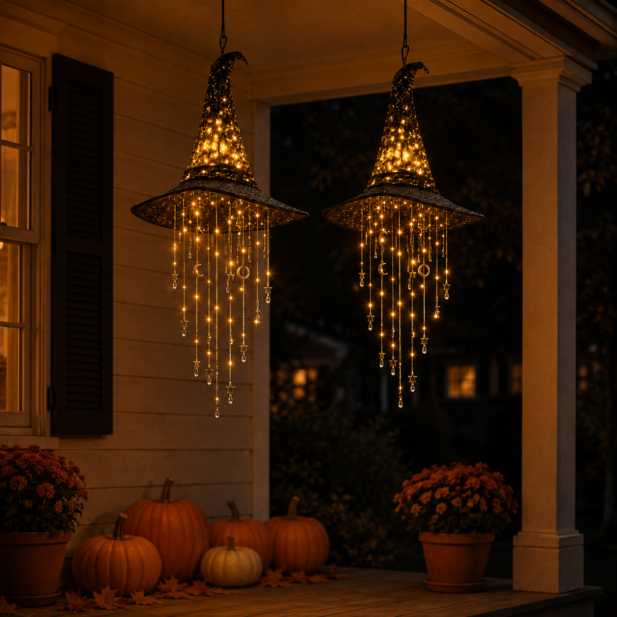 Lighted Witch Hat Hanging Halloween Decor