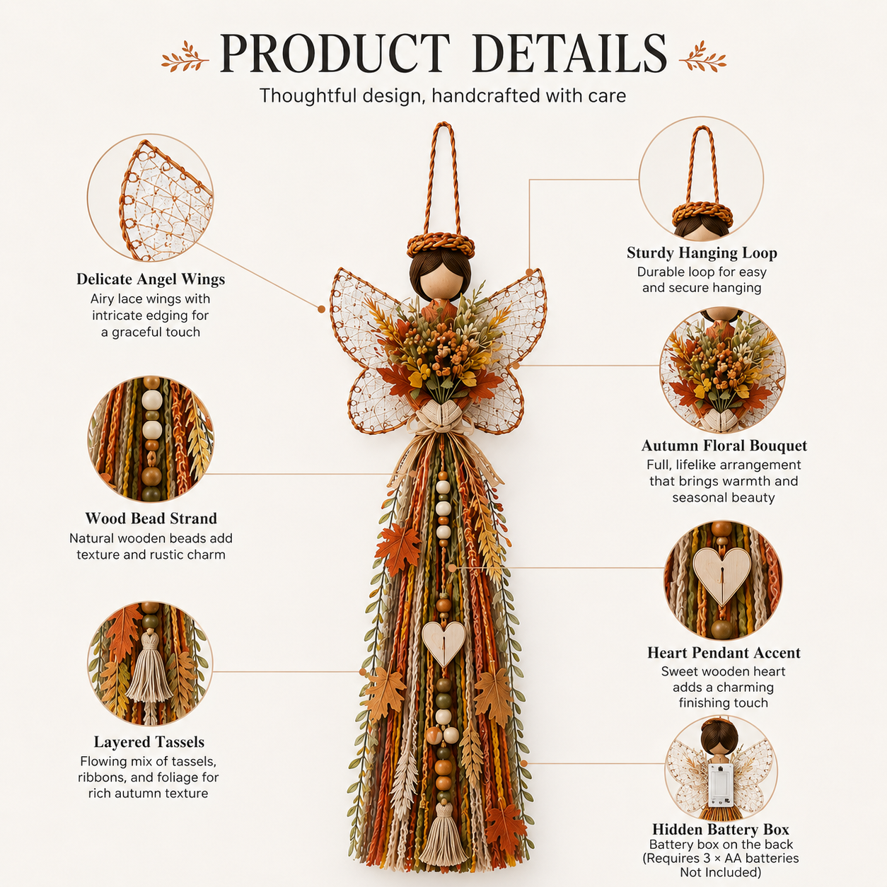 Lighted Fall Angel Wall Hanging Decor with Remote