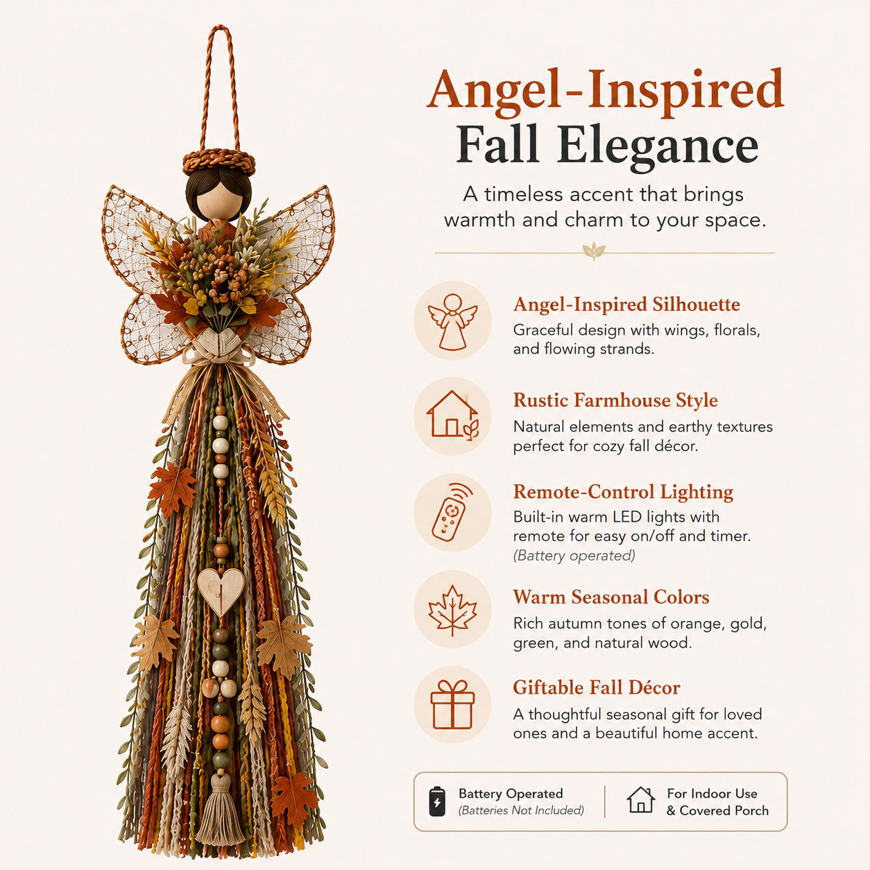 Lighted Fall Angel Wall Hanging Decor with Remote