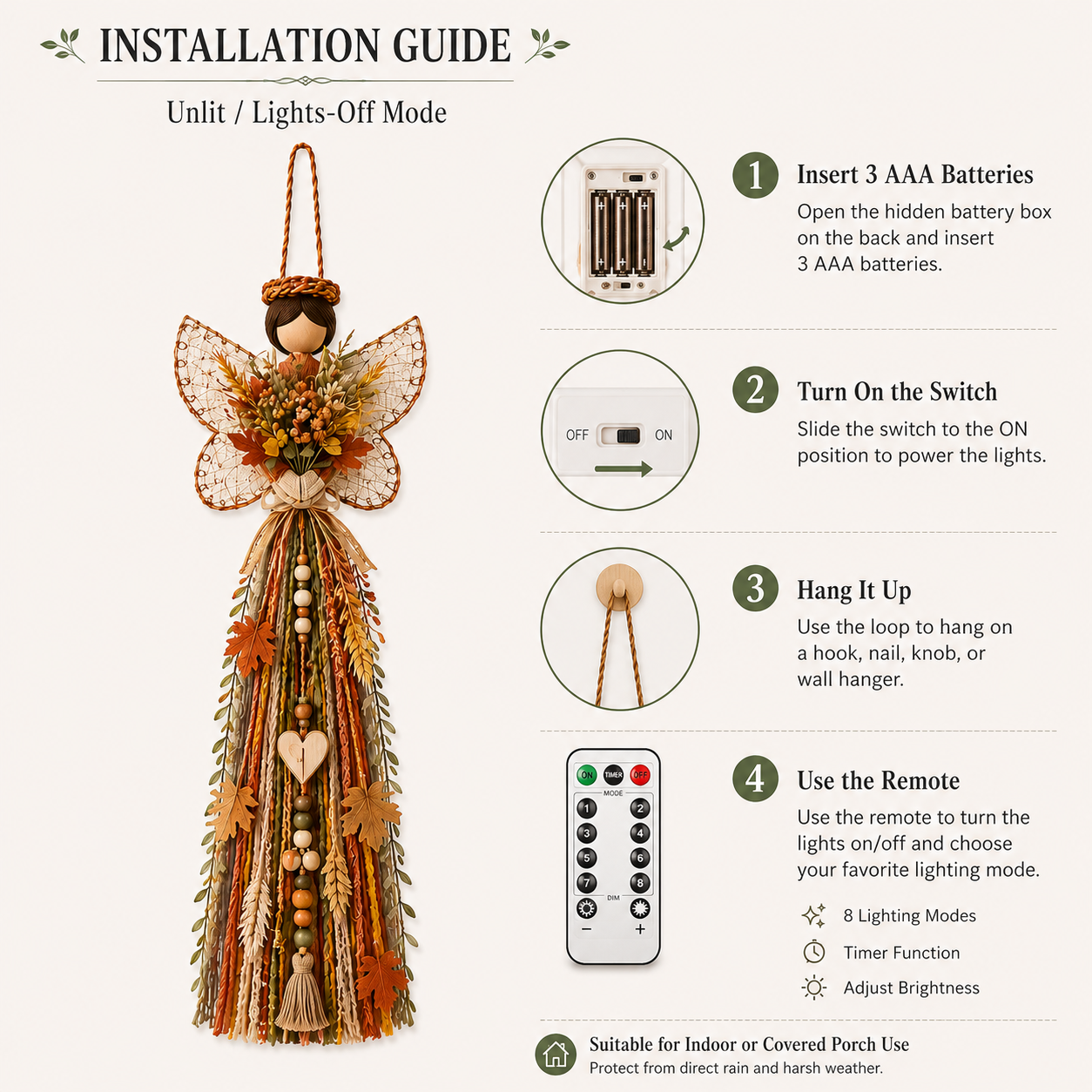 Lighted Fall Angel Wall Hanging Decor with Remote
