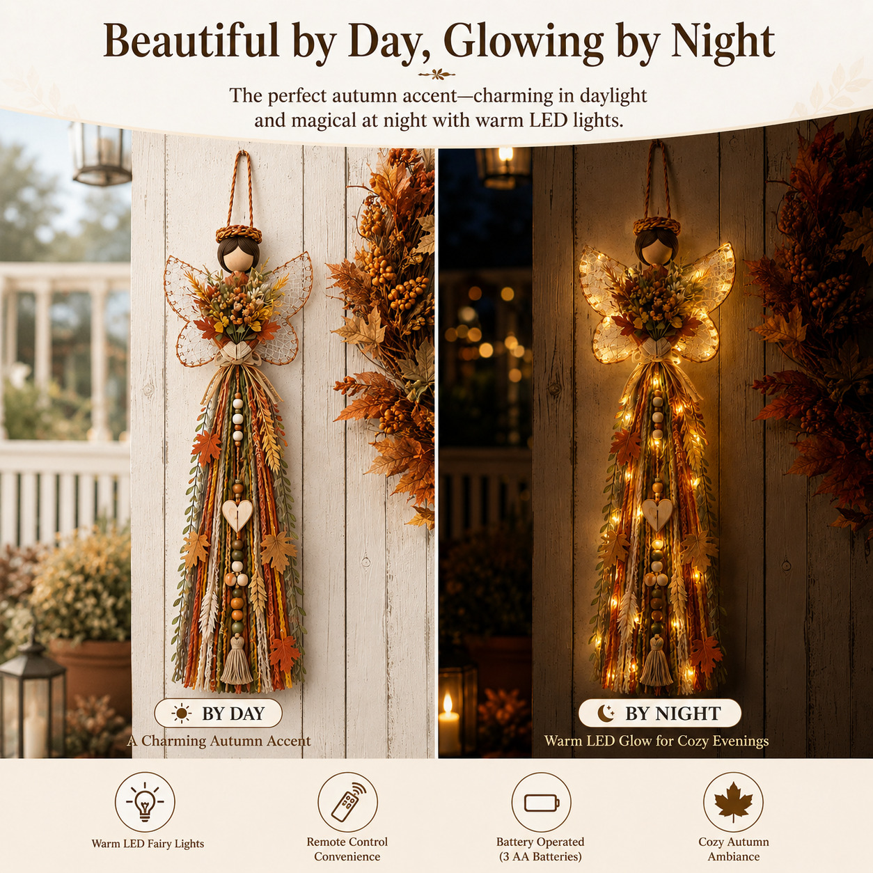 Lighted Fall Angel Wall Hanging Decor with Remote