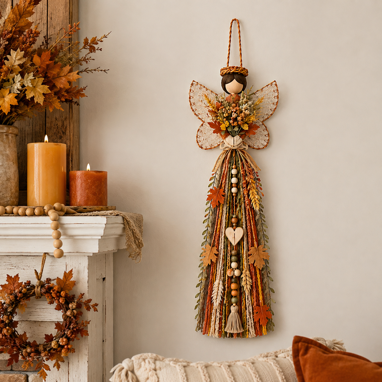 Lighted Fall Angel Wall Hanging Decor with Remote