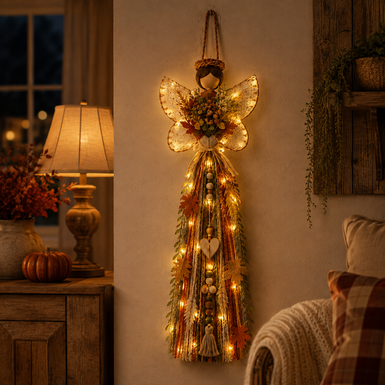 Lighted Fall Angel Wall Hanging Decor with Remote