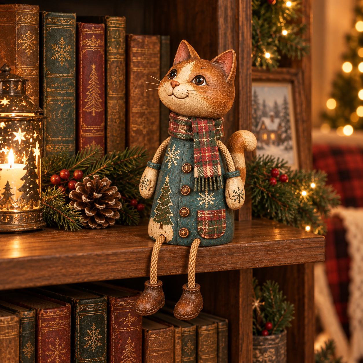 Vintage Christmas Cat Shelf Sitter Decor