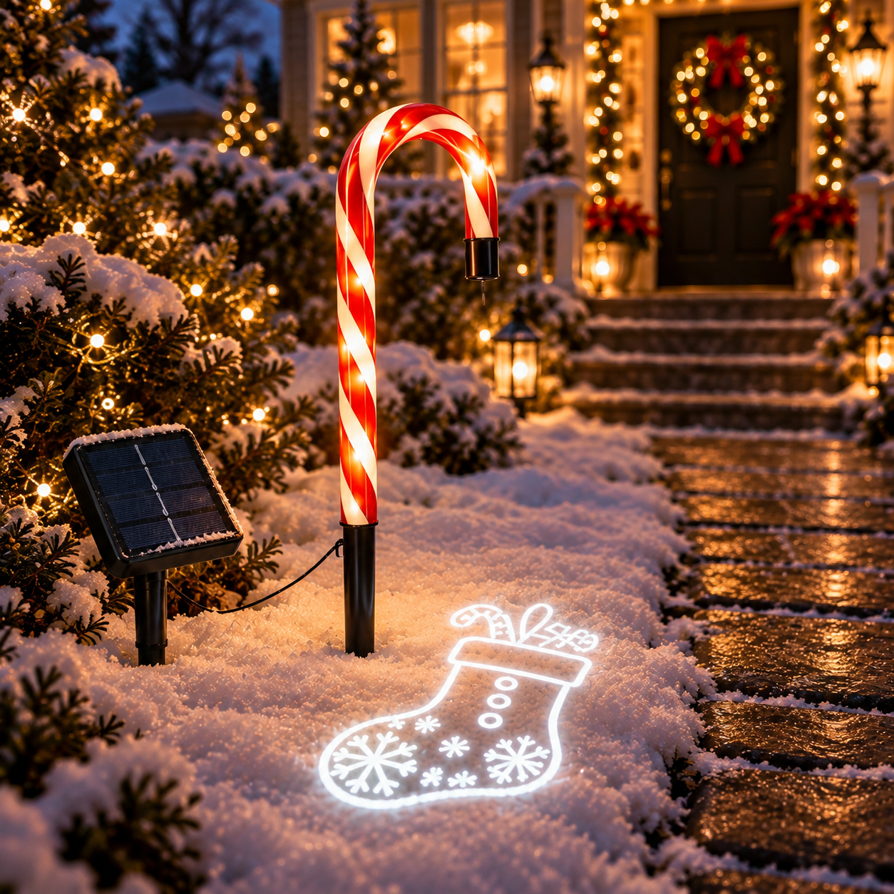 Solar Candy Cane Projection Pathway Lights