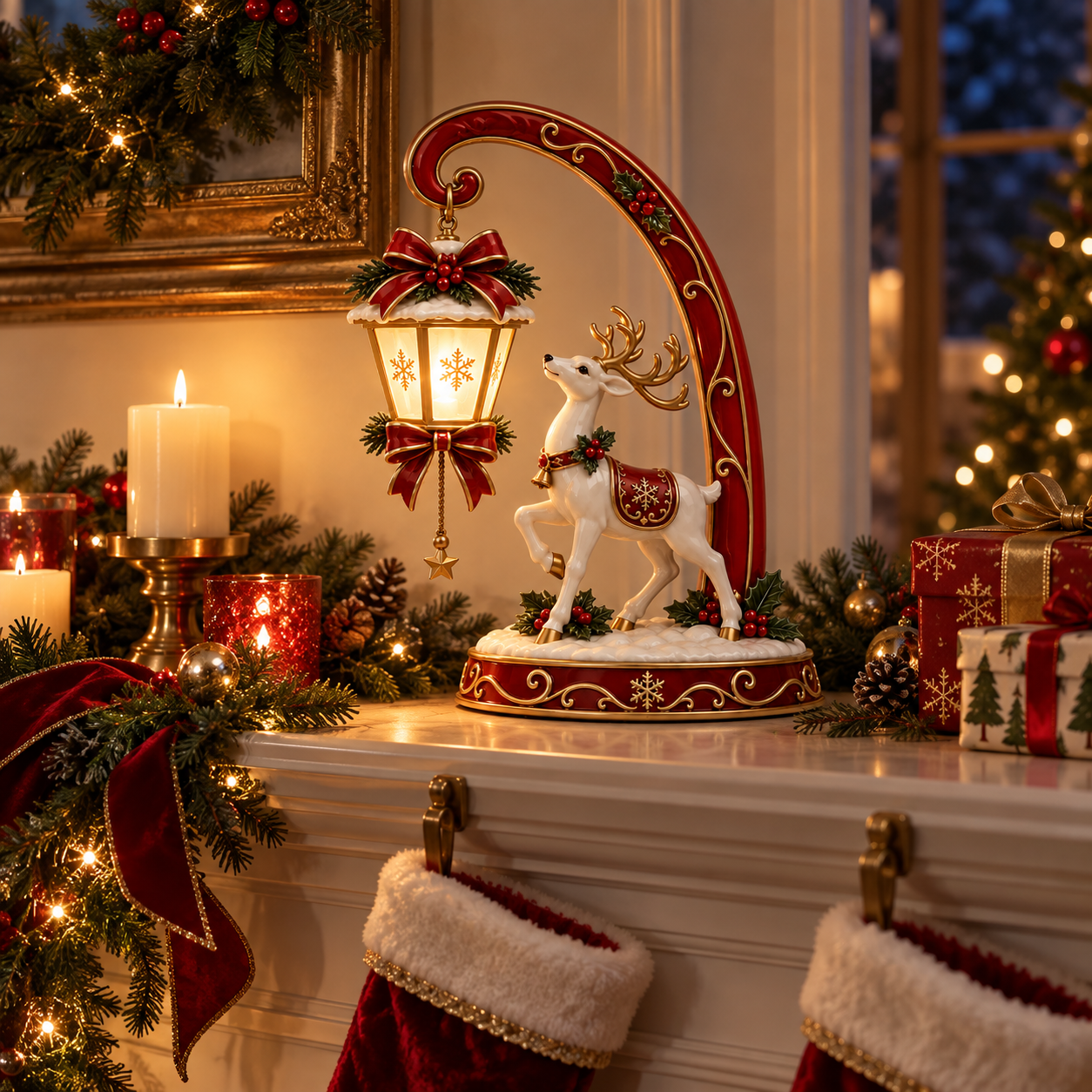 Lighted Christmas Reindeer Lantern Tabletop Decor