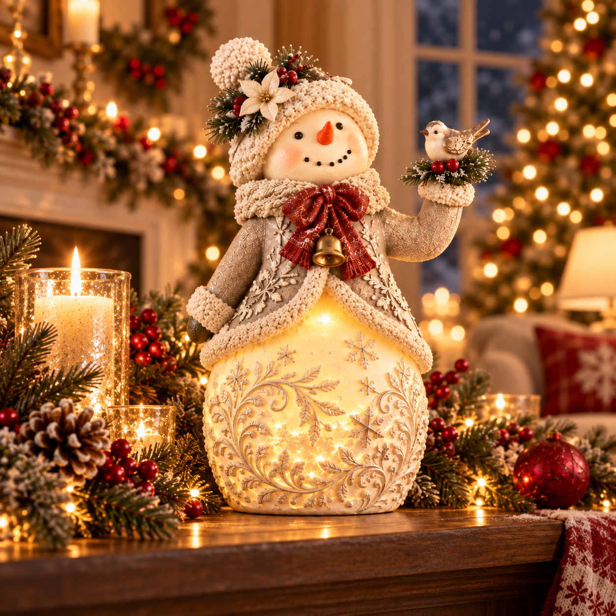 Lighted Snowman Couple Christmas Decor Set