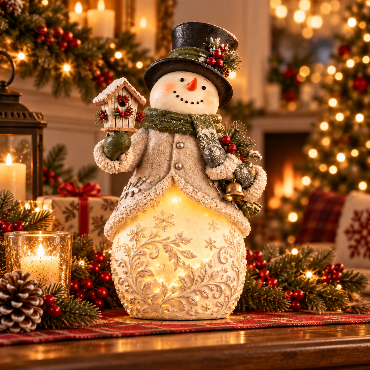 Lighted Snowman Couple Christmas Decor Set