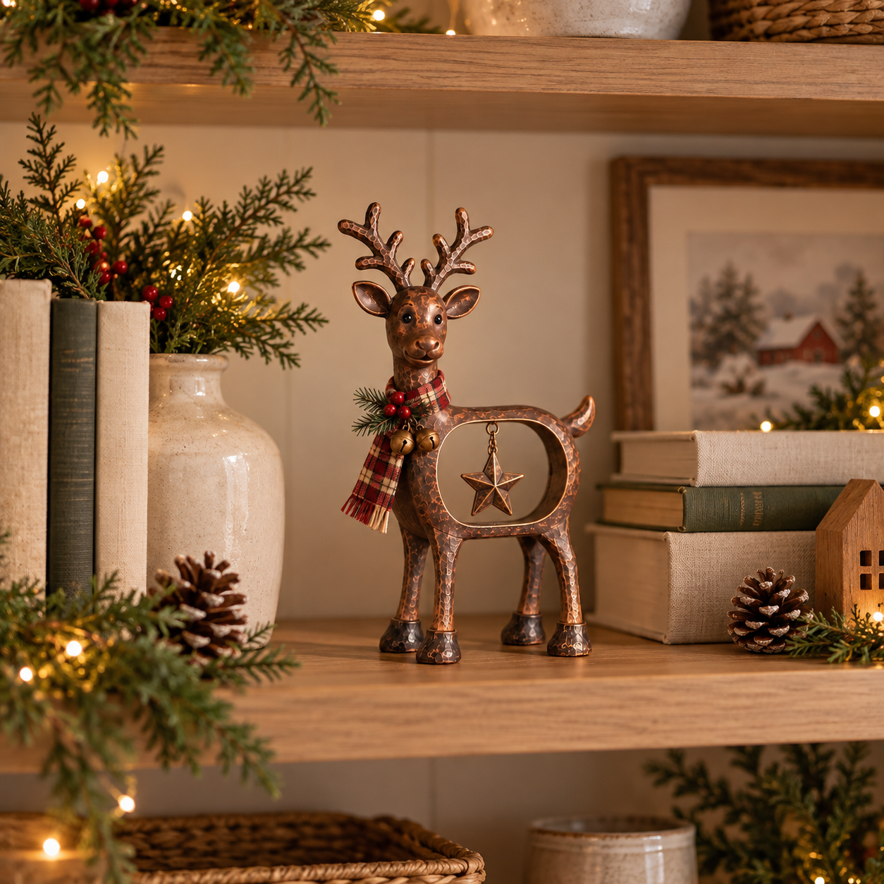 Vintage Metal Reindeer Christmas Decor with Hanging Star