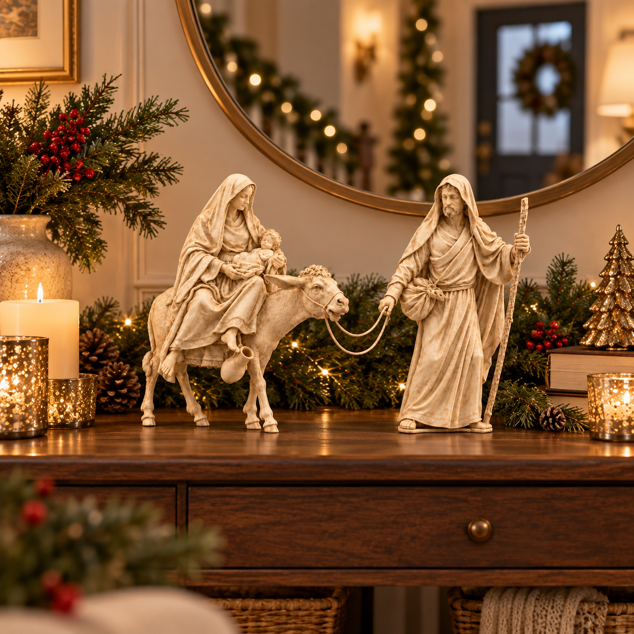 Vintage Ivory Holy Family Journey Nativity Set
