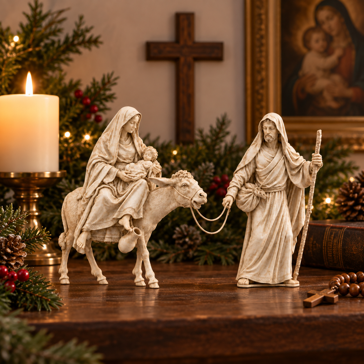 Vintage Ivory Holy Family Journey Nativity Set