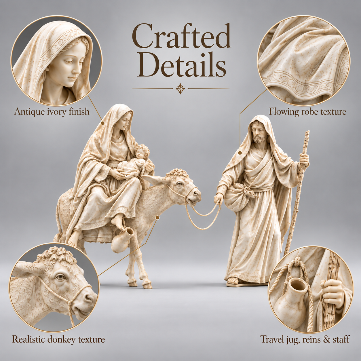 Vintage Ivory Holy Family Journey Nativity Set