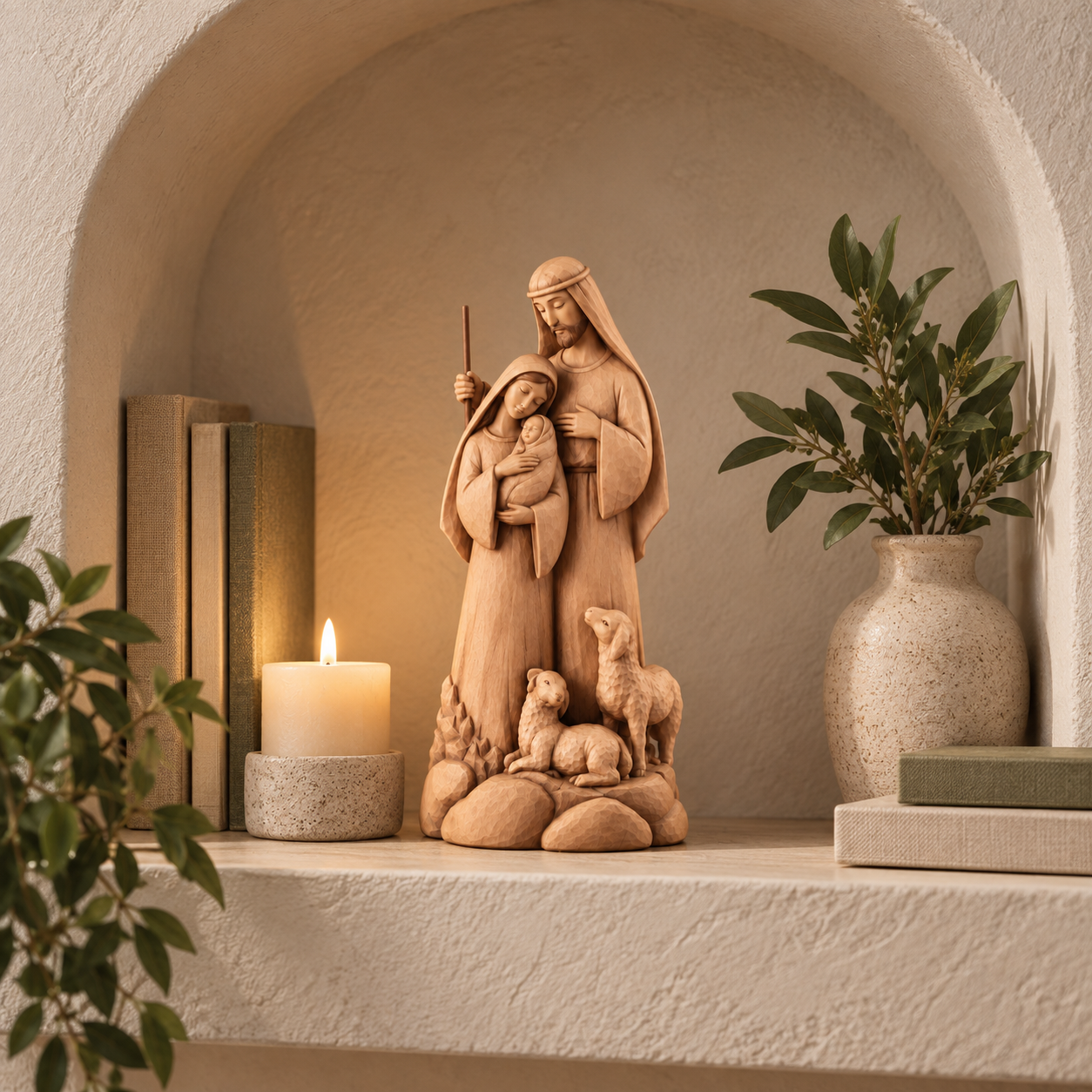 Hand-Carved Look Holy Family Nativity Figurine