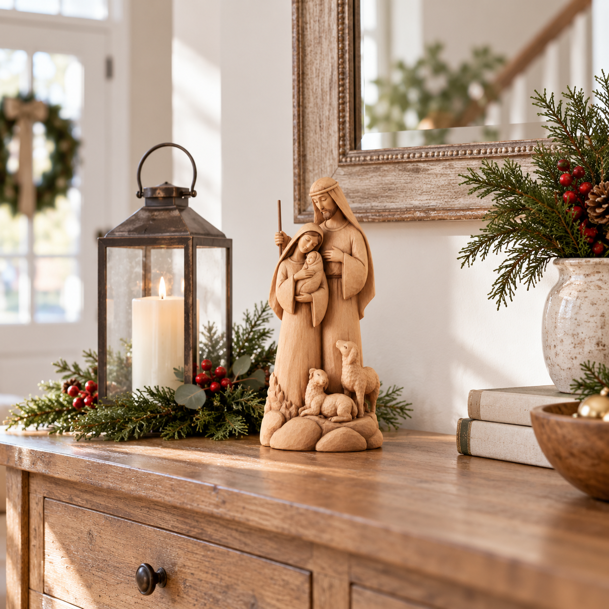 Hand-Carved Look Holy Family Nativity Figurine