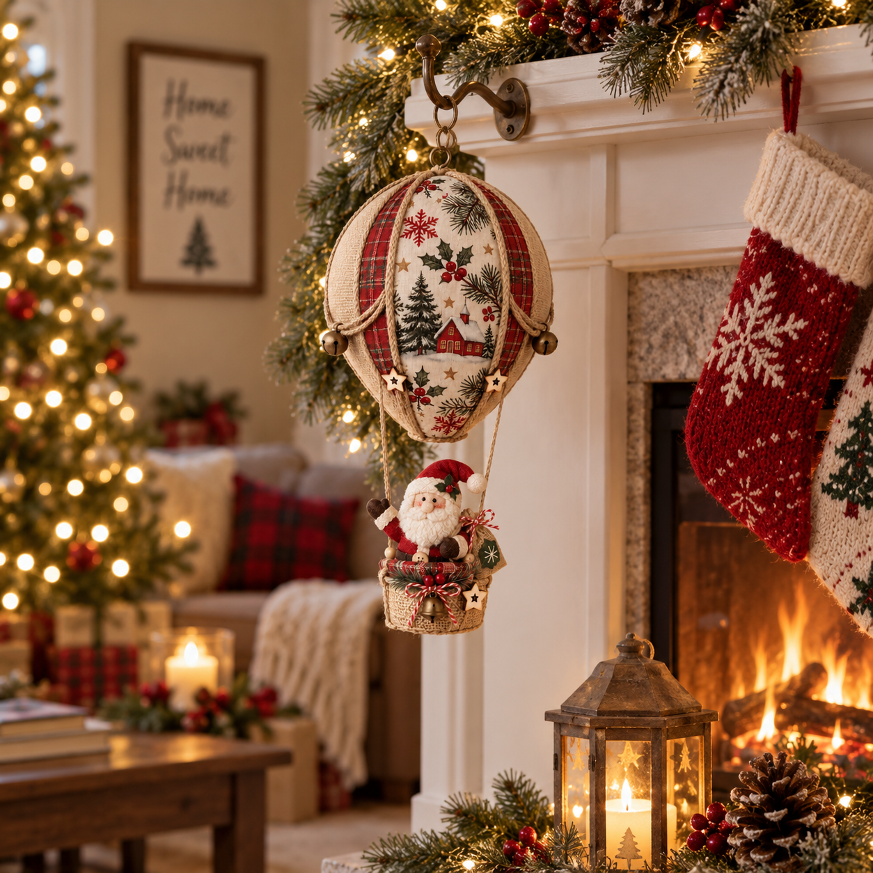 Vintage Santa Hot Air Balloon Christmas Hanging Decor