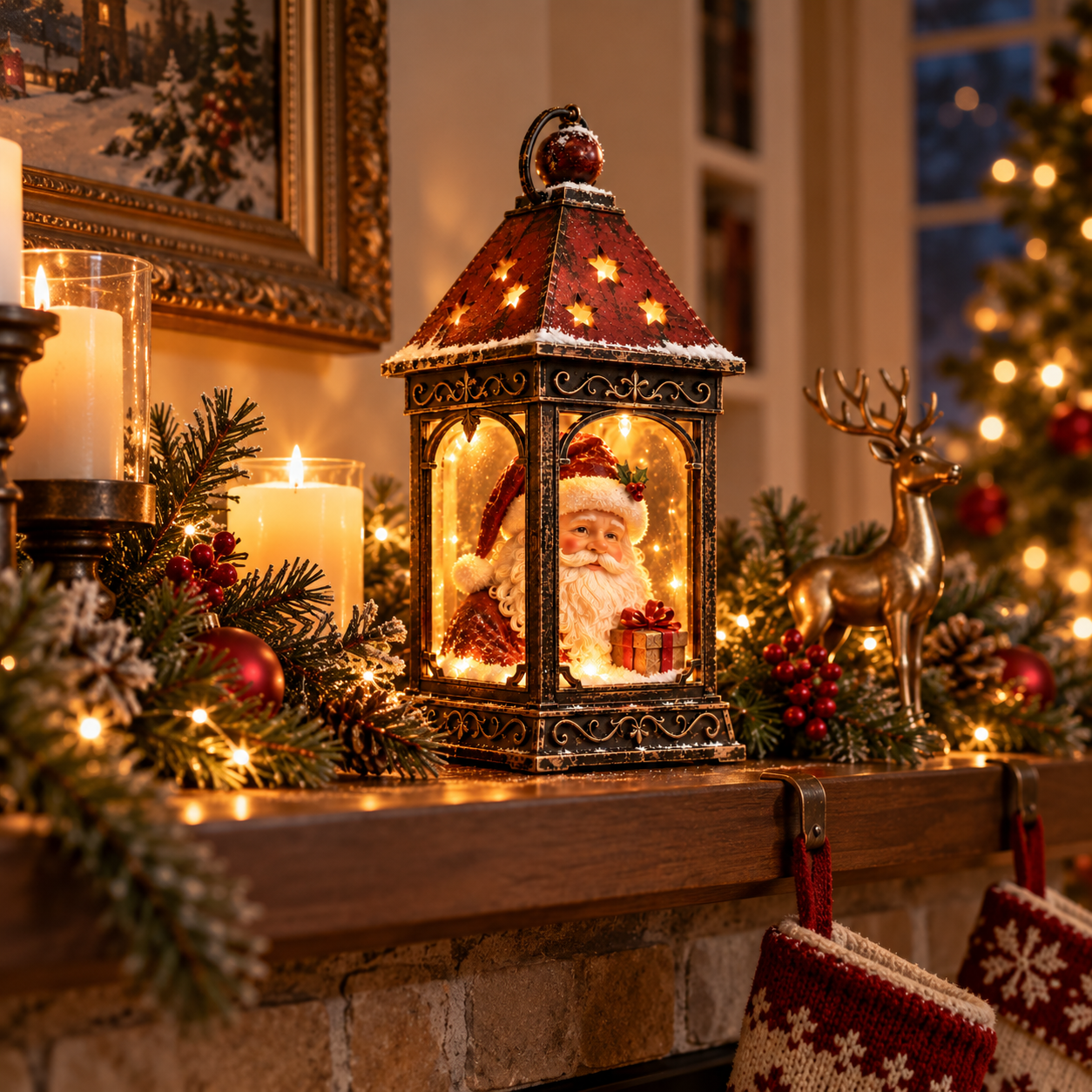intage Iron Santa Christmas Lantern.