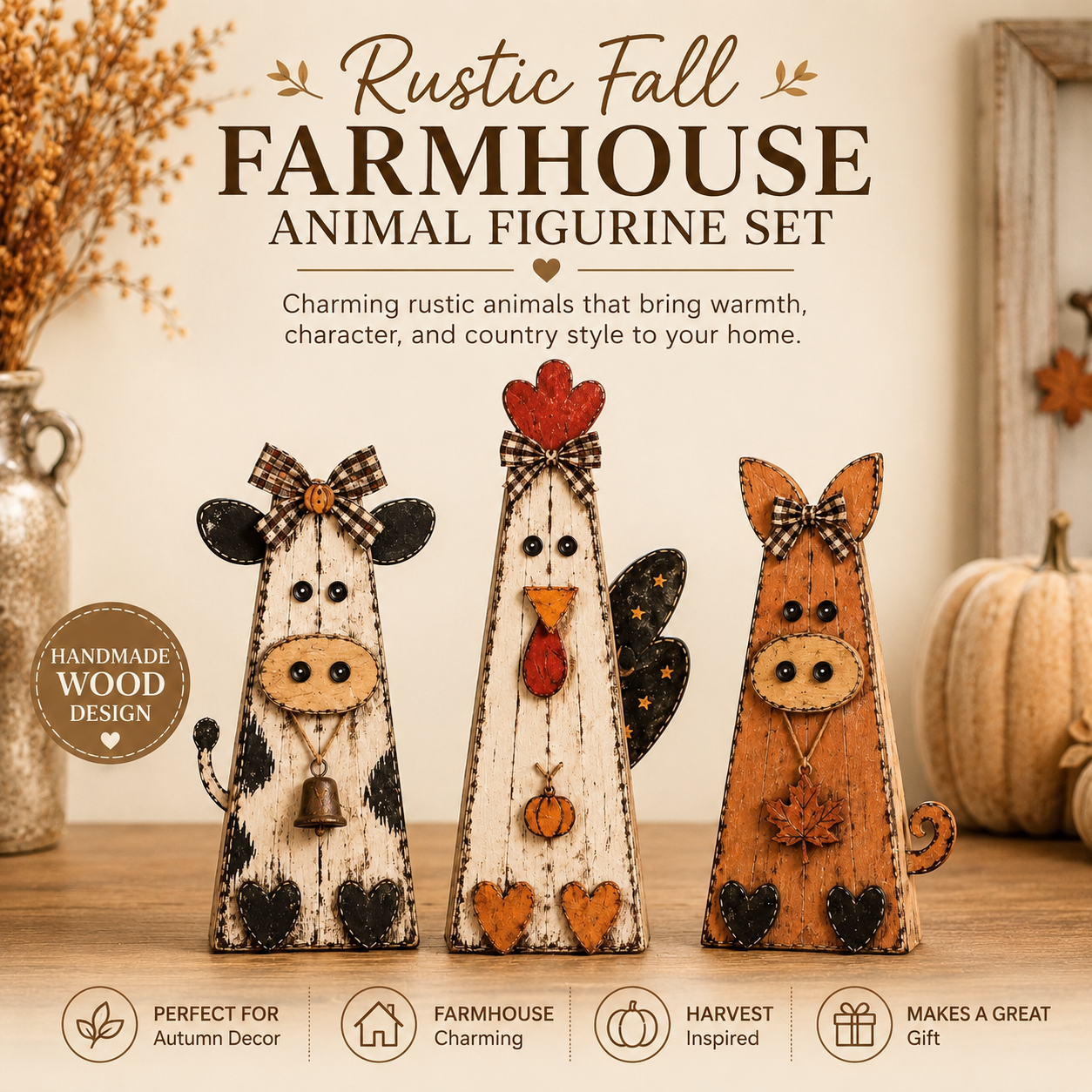 Rustic Fall Farmhouse Animal Figurine Set