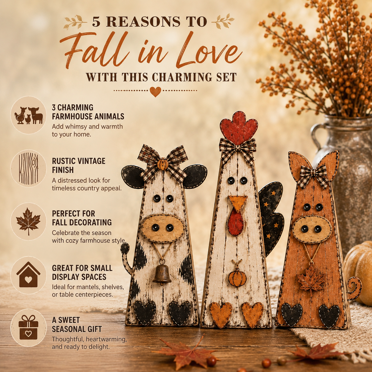 Rustic Fall Farmhouse Animal Figurine Set