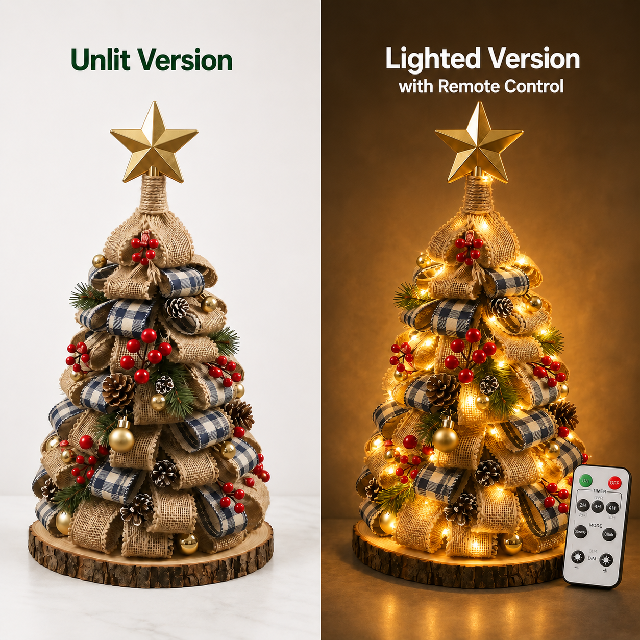 Rustic Burlap Christmas Tree Tabletop Decor