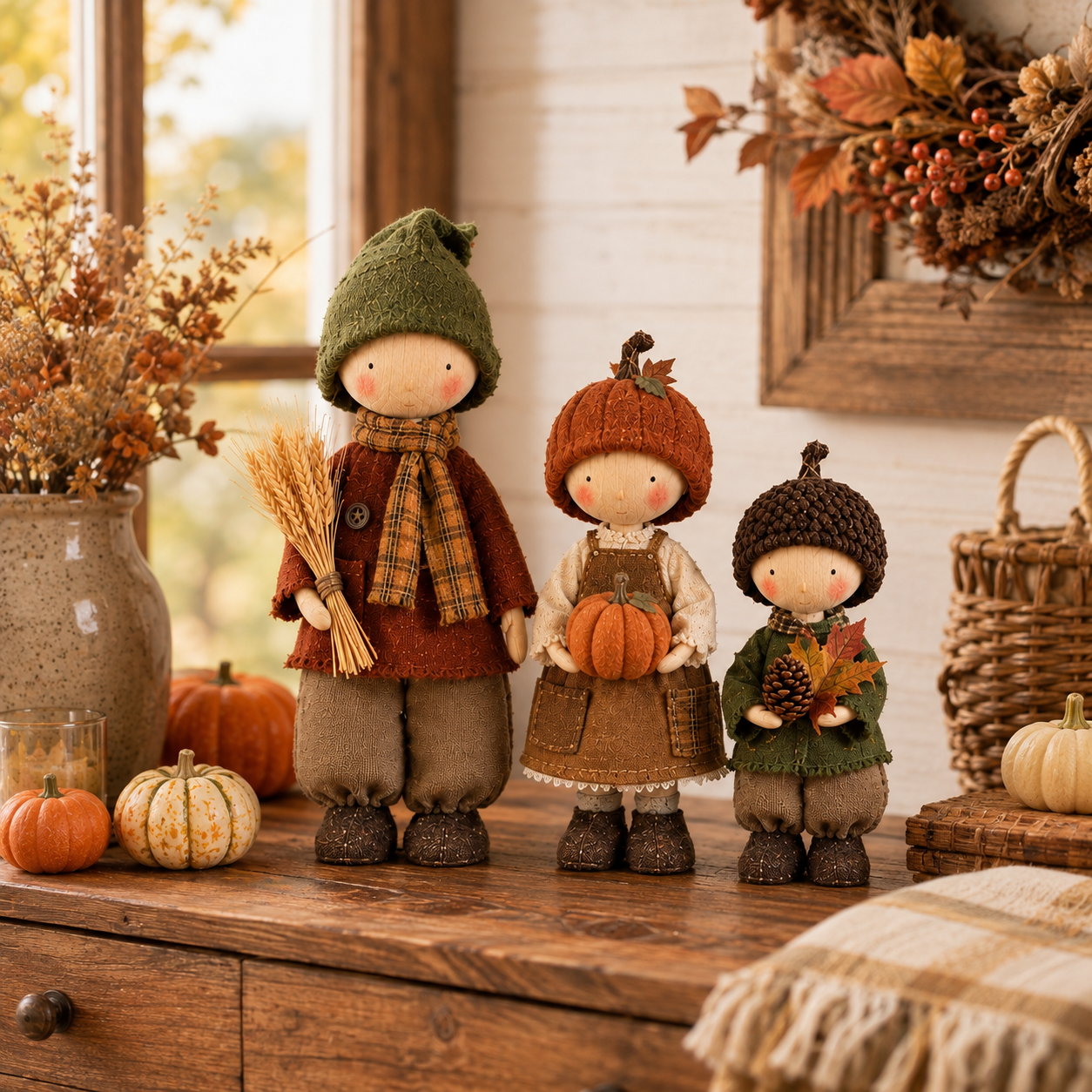 Rustic Fall Harvest Doll Figurine Set