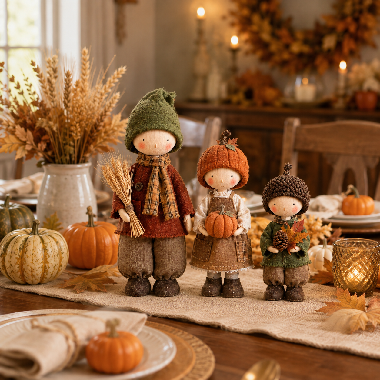 Rustic Fall Harvest Doll Figurine Set