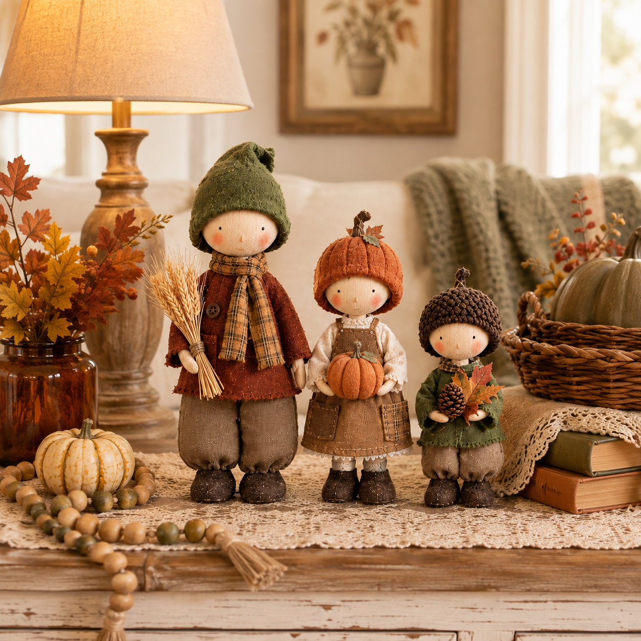 Rustic Fall Harvest Doll Figurine Set