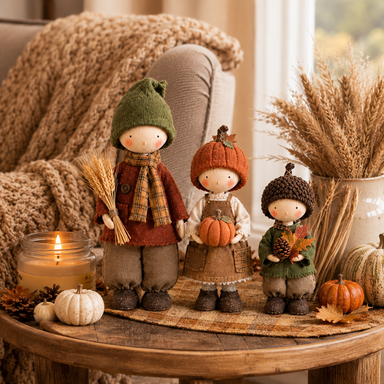 Rustic Fall Harvest Doll Figurine Set