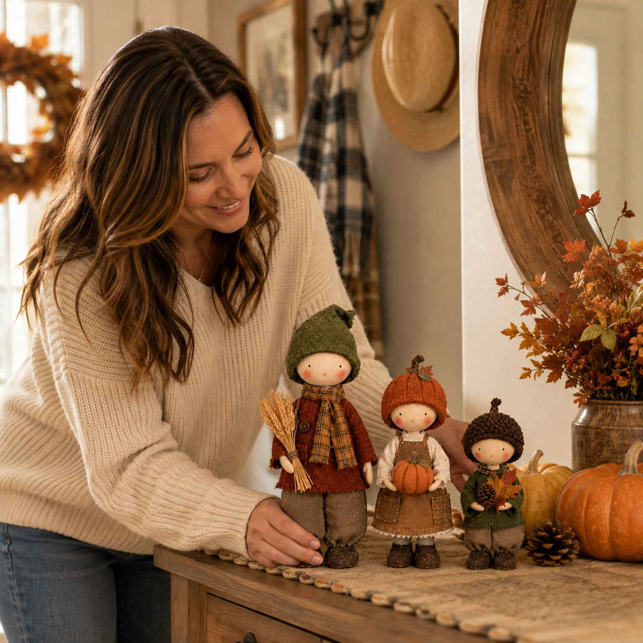 Rustic Fall Harvest Doll Figurine Set