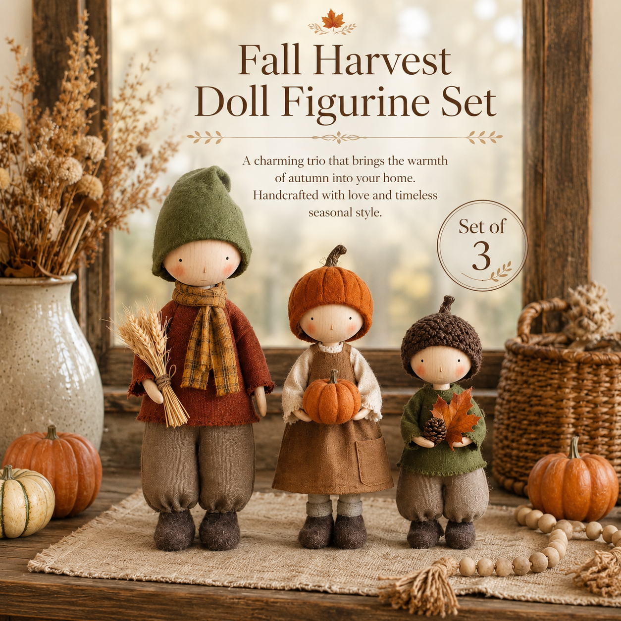 Rustic Fall Harvest Doll Figurine Set