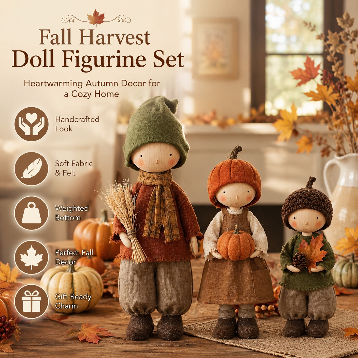 Rustic Fall Harvest Doll Figurine Set