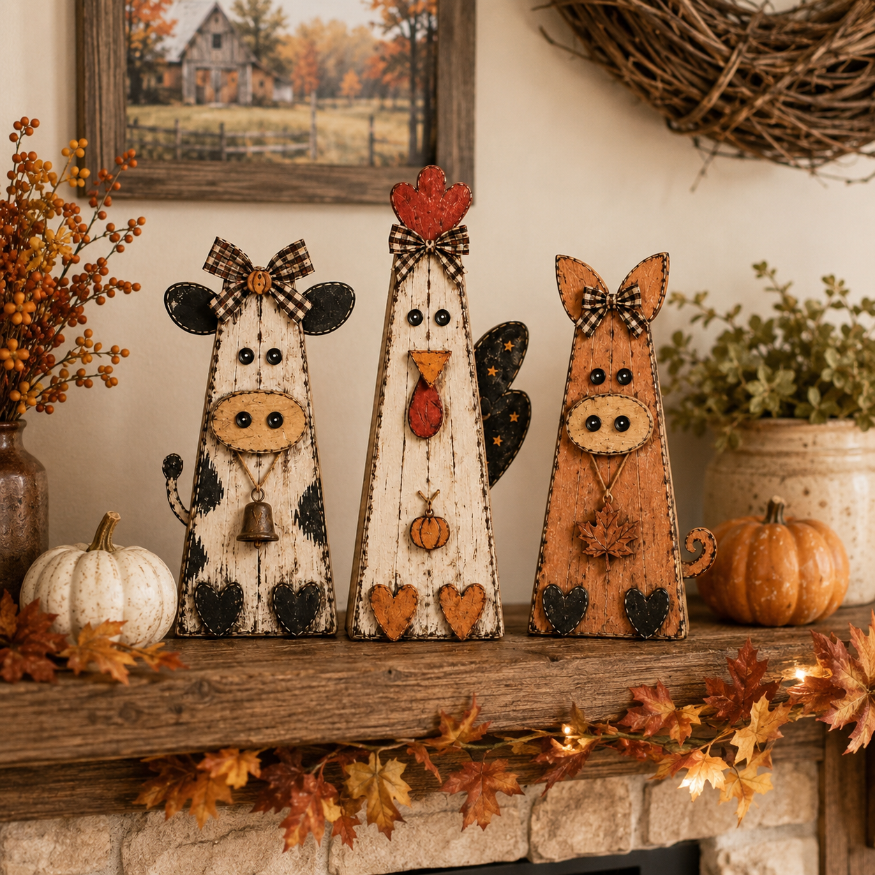 Rustic Fall Farmhouse Animal Figurine Set