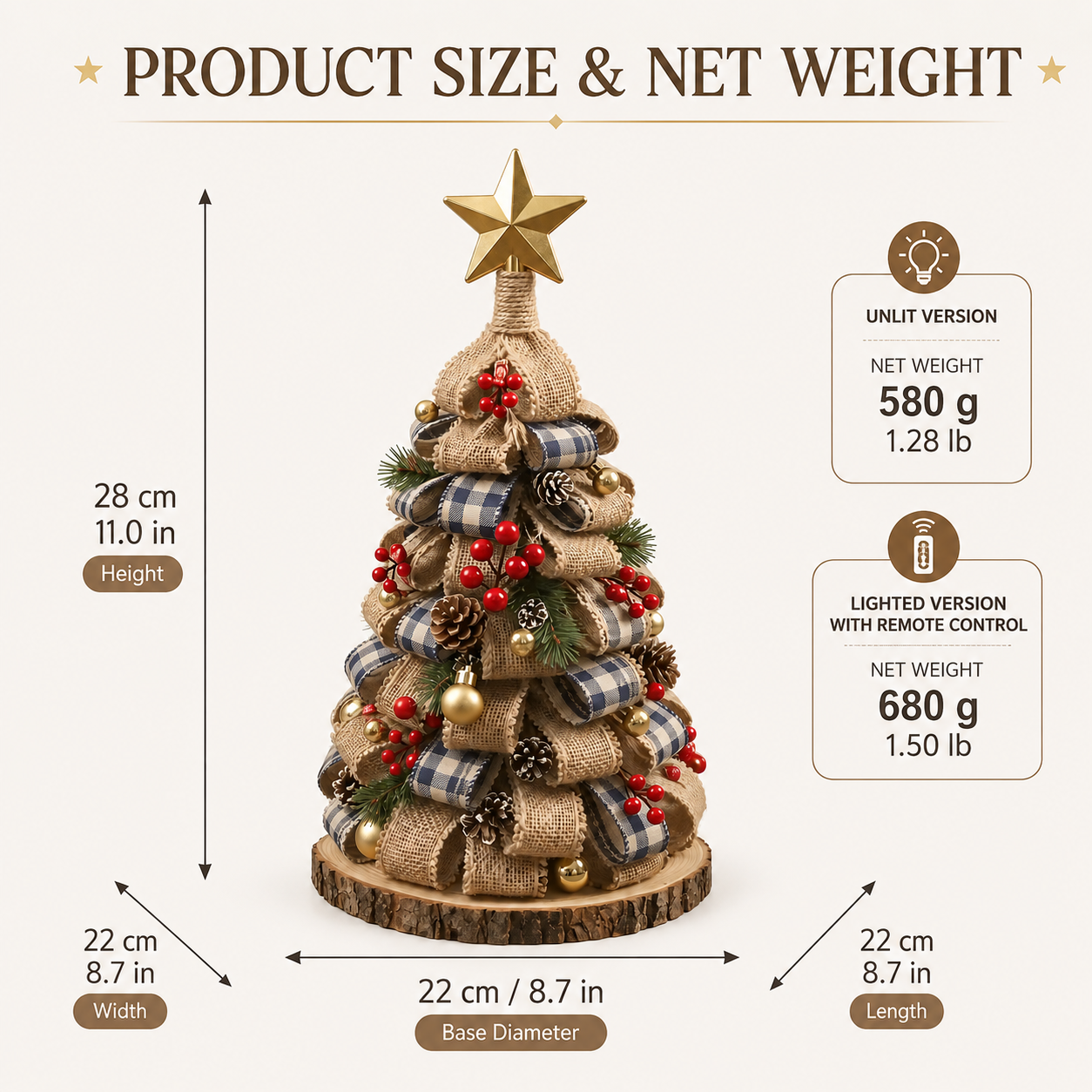 Rustic Burlap Christmas Tree Tabletop Decor