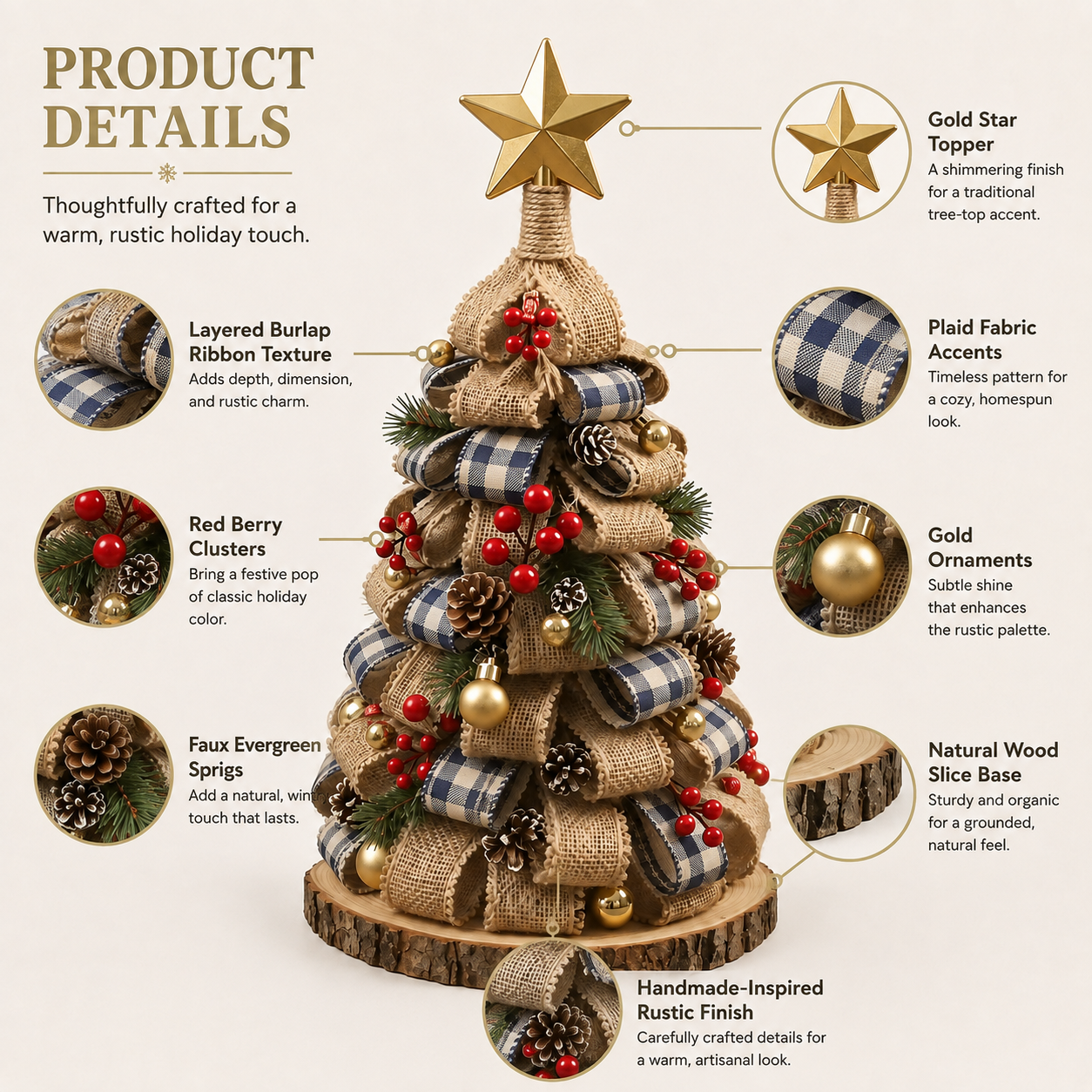 Rustic Burlap Christmas Tree Tabletop Decor