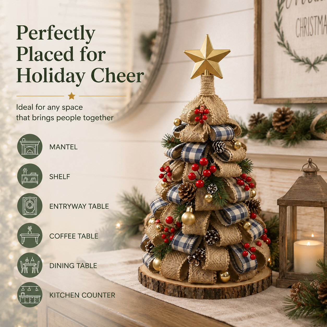 Rustic Burlap Christmas Tree Tabletop Decor