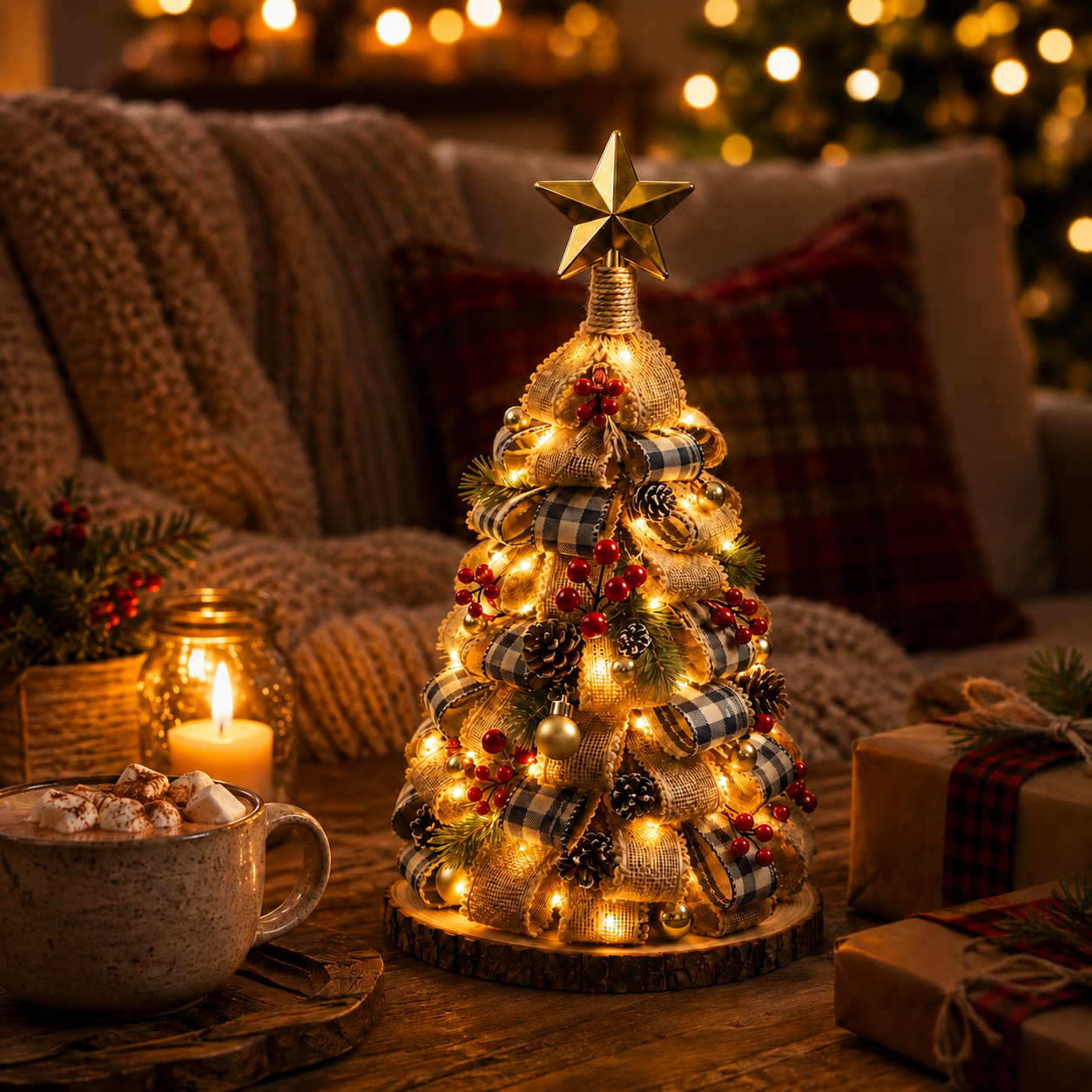 Rustic Burlap Christmas Tree Tabletop Decor