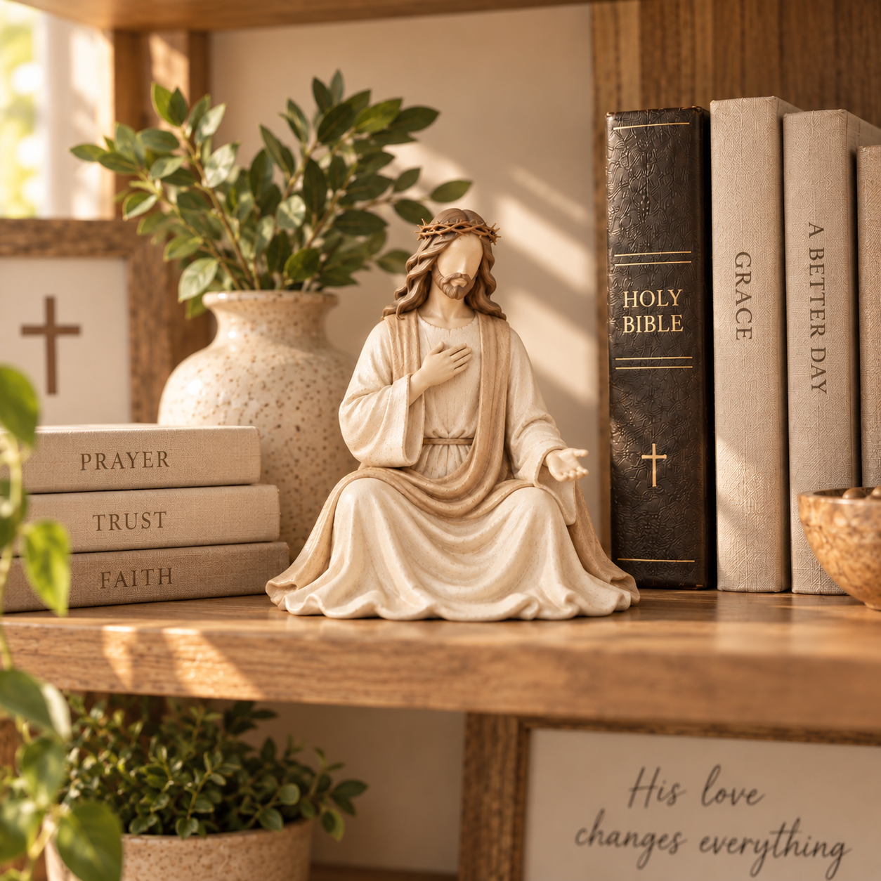 Vintage Seated Jesus Figurine with Crown of Thorns