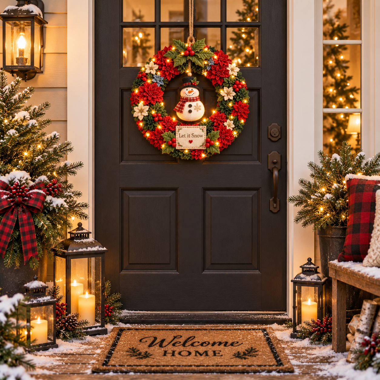 Lighted Snowman Christmas Wreath