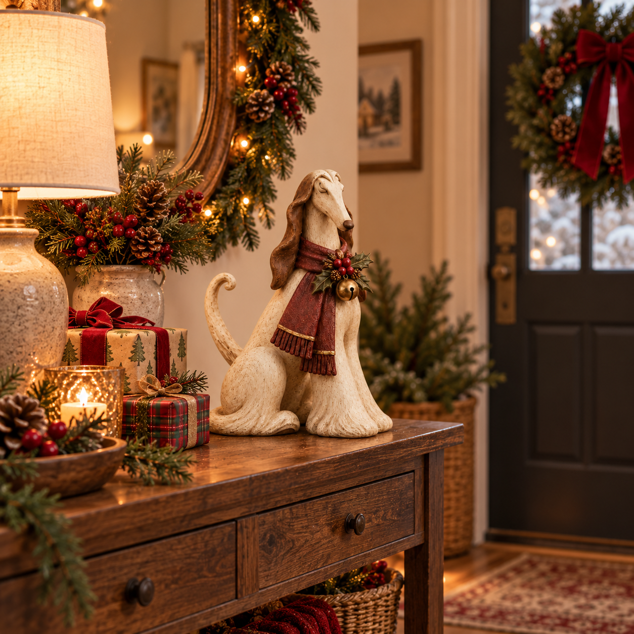Vintage Christmas Afghan Hound Dog Figurine