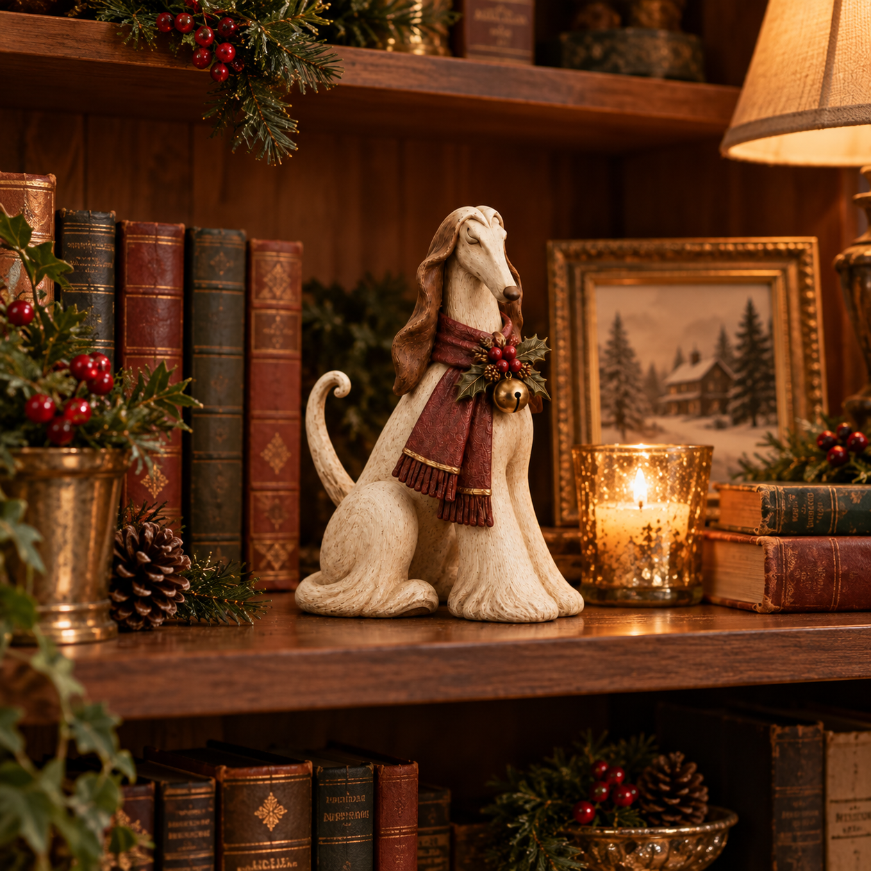 Vintage Christmas Afghan Hound Dog Figurine