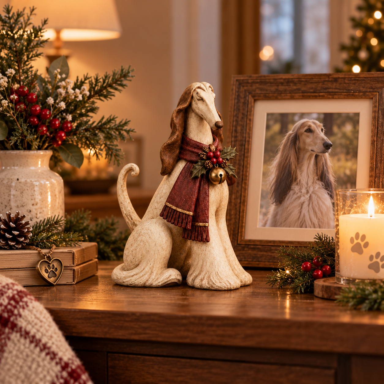 Vintage Christmas Afghan Hound Dog Figurine