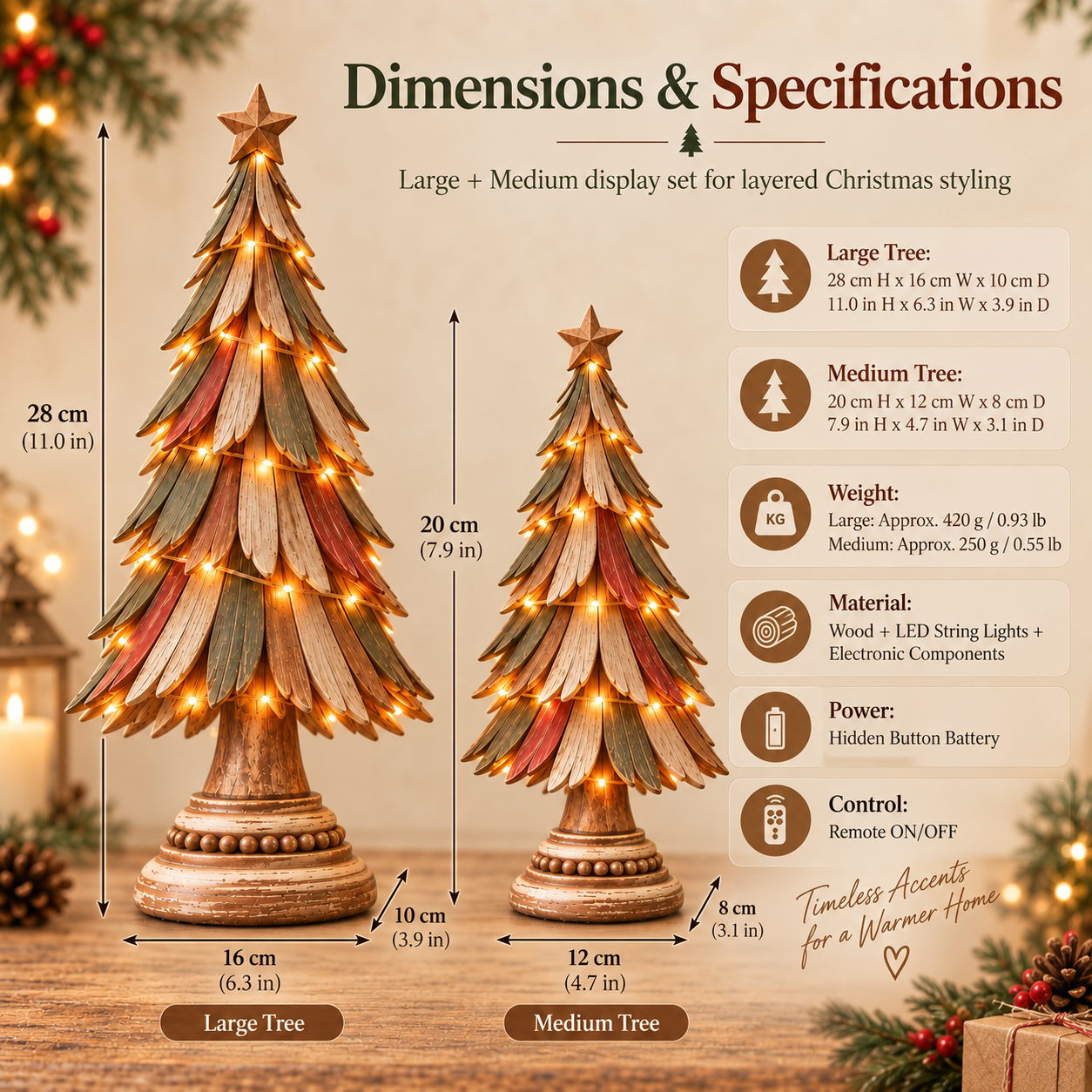 Vintage Wooden Lighted Christmas Tree Set