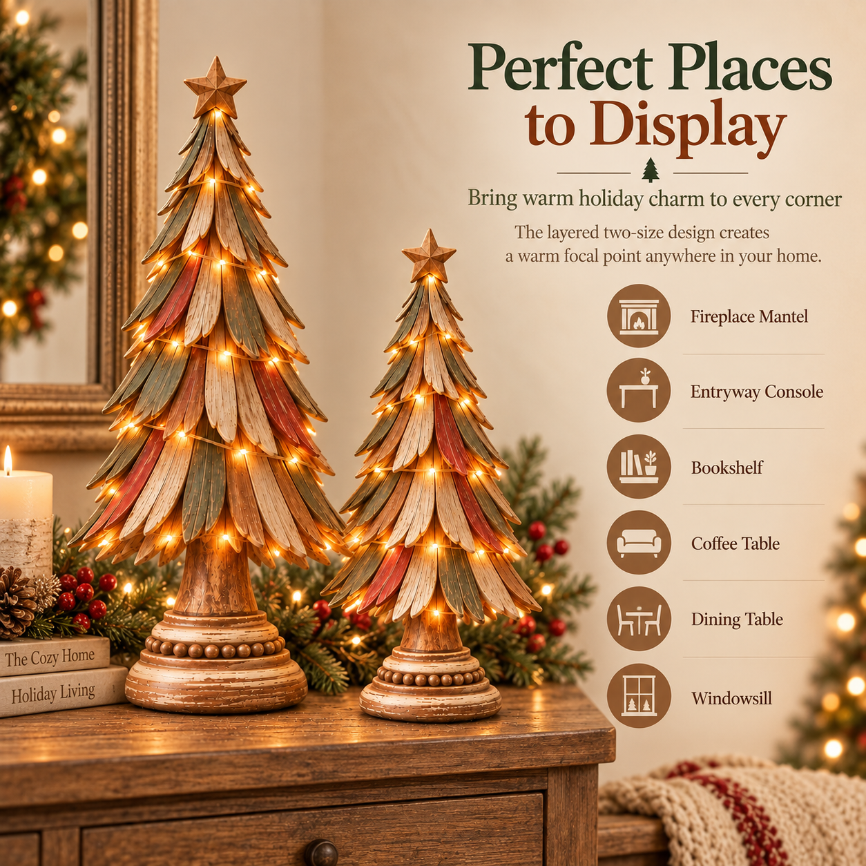 Vintage Wooden Lighted Christmas Tree Set